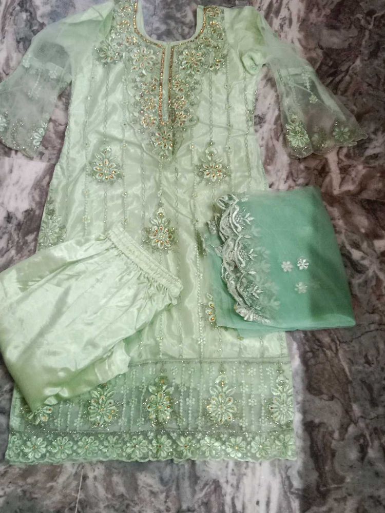 Mint Green Embroidered Shalwar Kameez