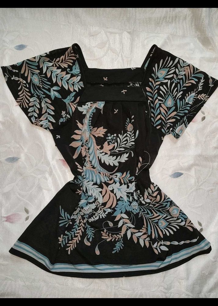 Boho Black Floral Print Top