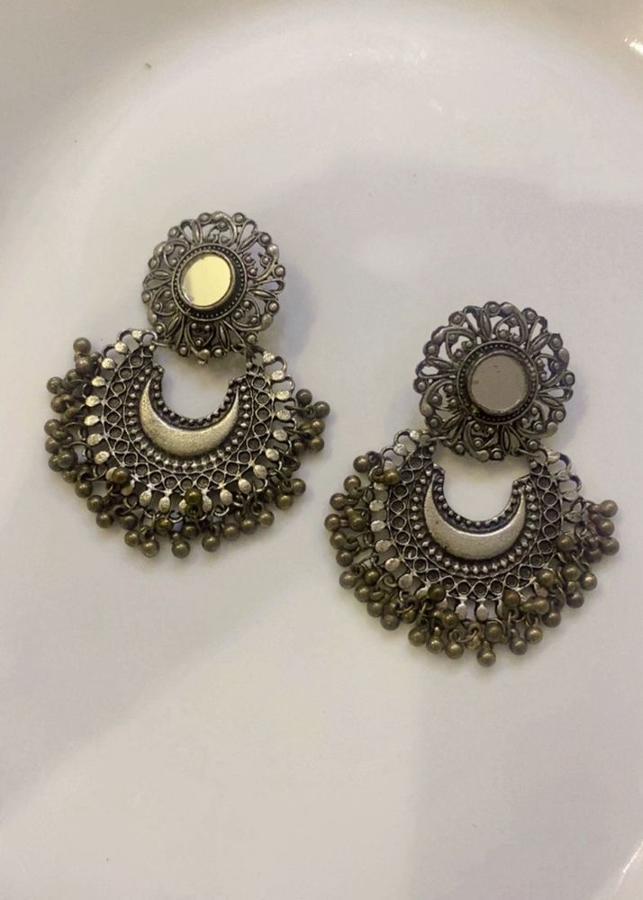 Boho Oxidized Silver Jhumka Earrings