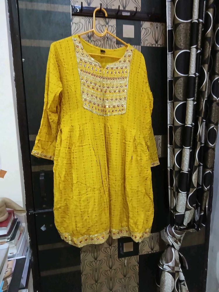 Yellow Embroidered Kurta