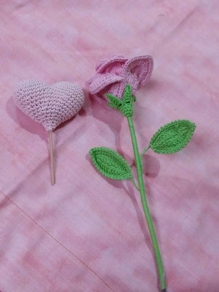 Crocheted Rose and Heart Decor