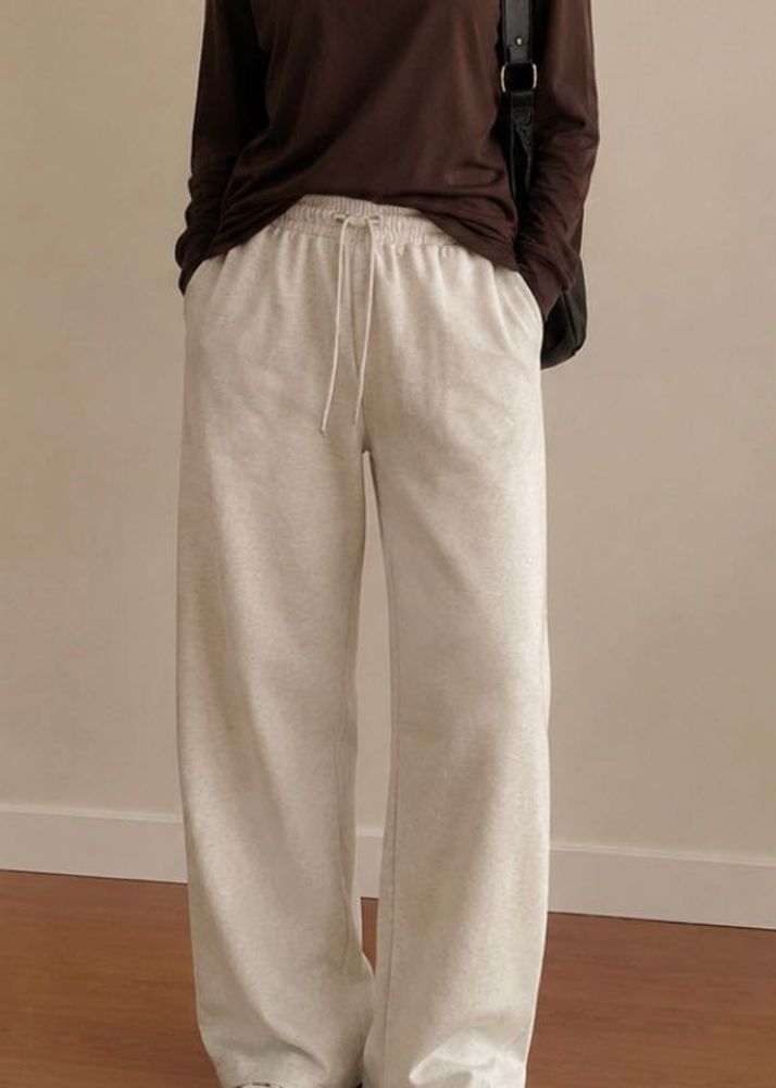 Cream High-Waist Casual Pants
