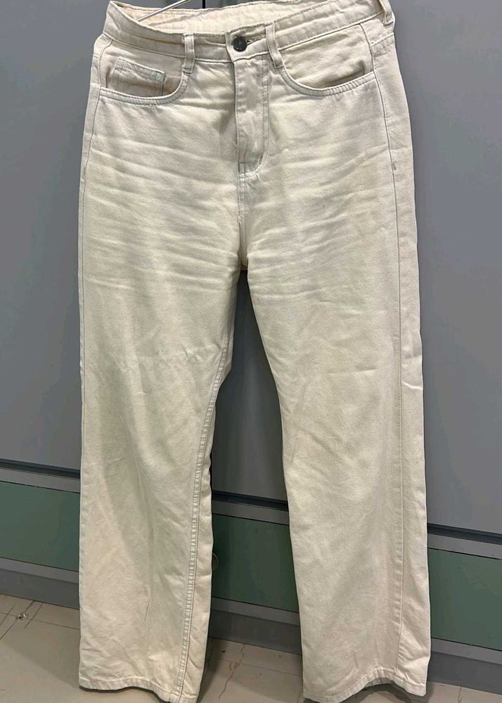 Cream Wide Leg Jeans