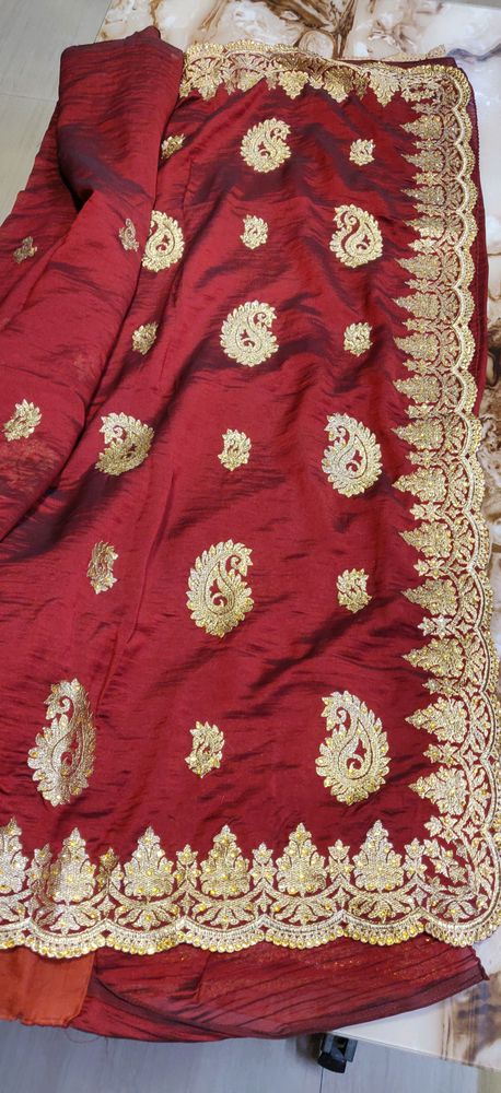 Maroon saree with padded blouse