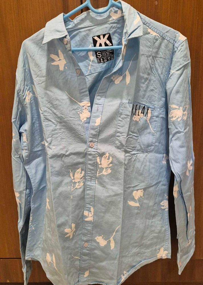 Light Blue Floral Print Casual Shirt
