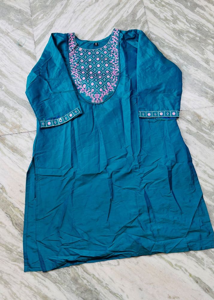 Teal Embroidered Kurta