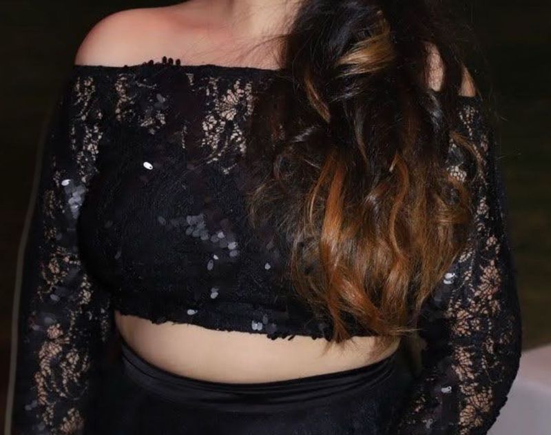 Sequin Embellished Black Crop Off shoulder Top