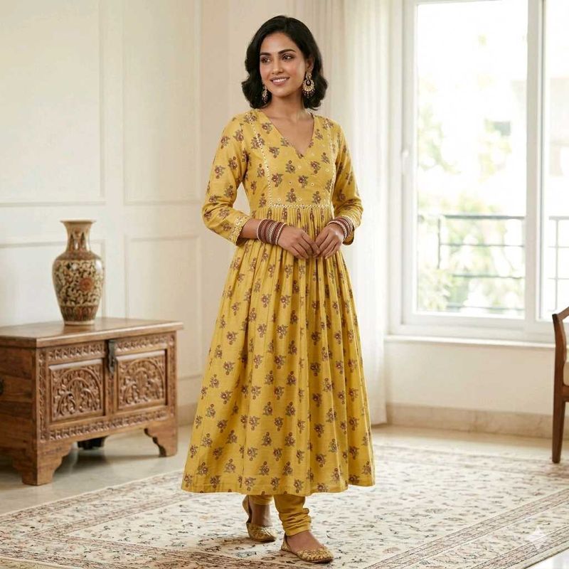 Yellow Printed Kurta