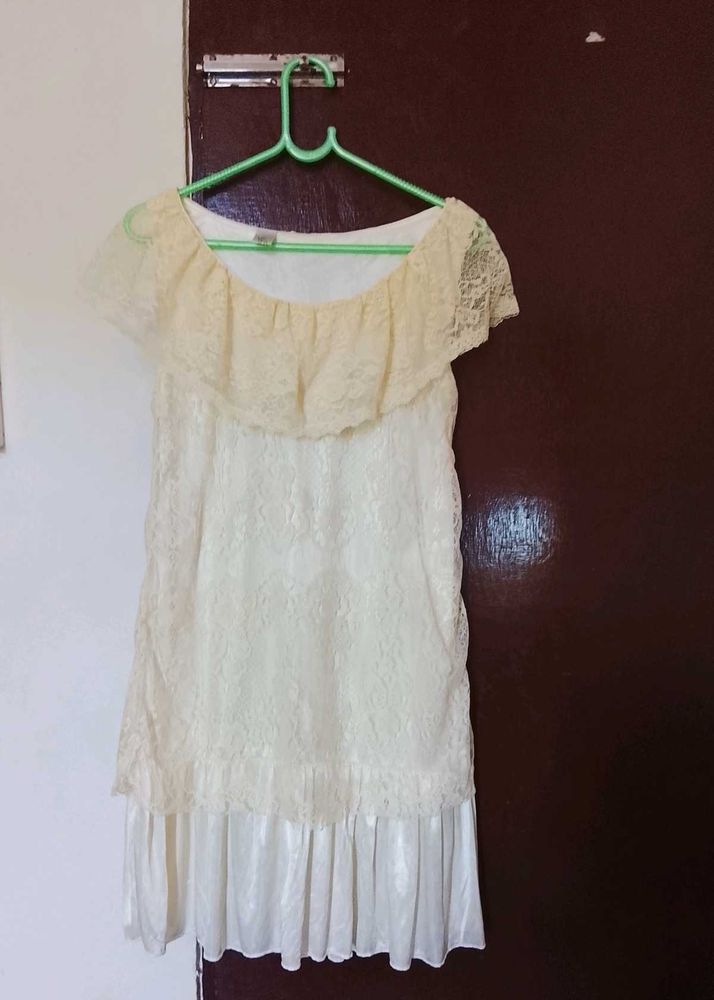 Cream Lace Off-Shoulder Dress