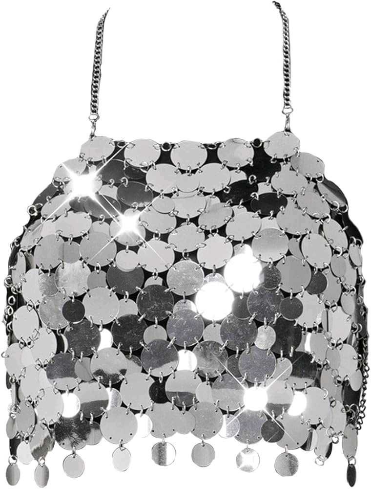metalic Sparkling Sequin Halter Top