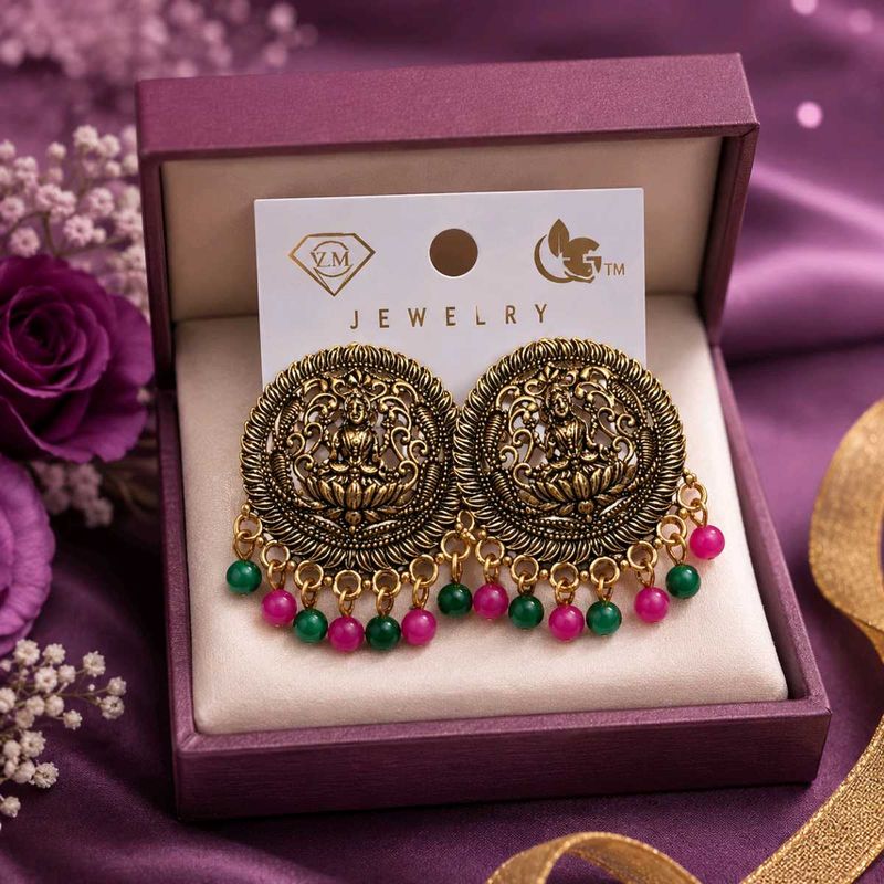 Antique Gold Round Jhumka Earrings