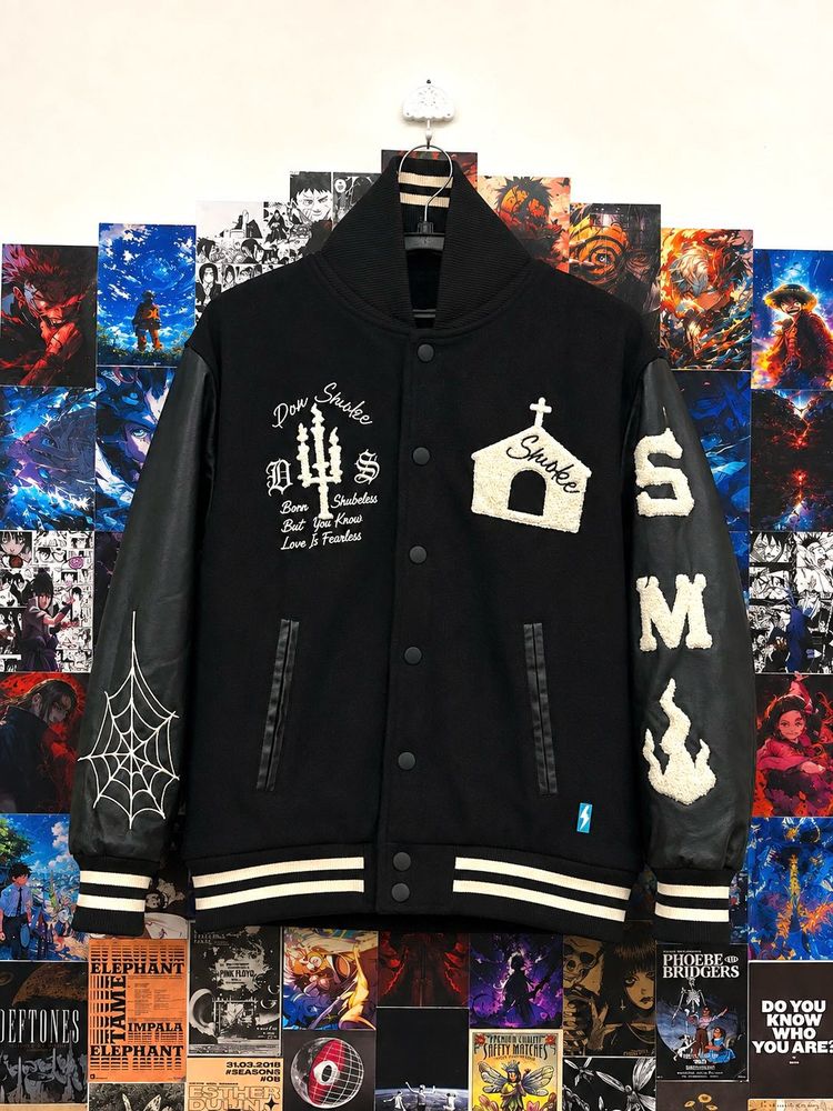 Black Varsity Jacket with Unique Graphics