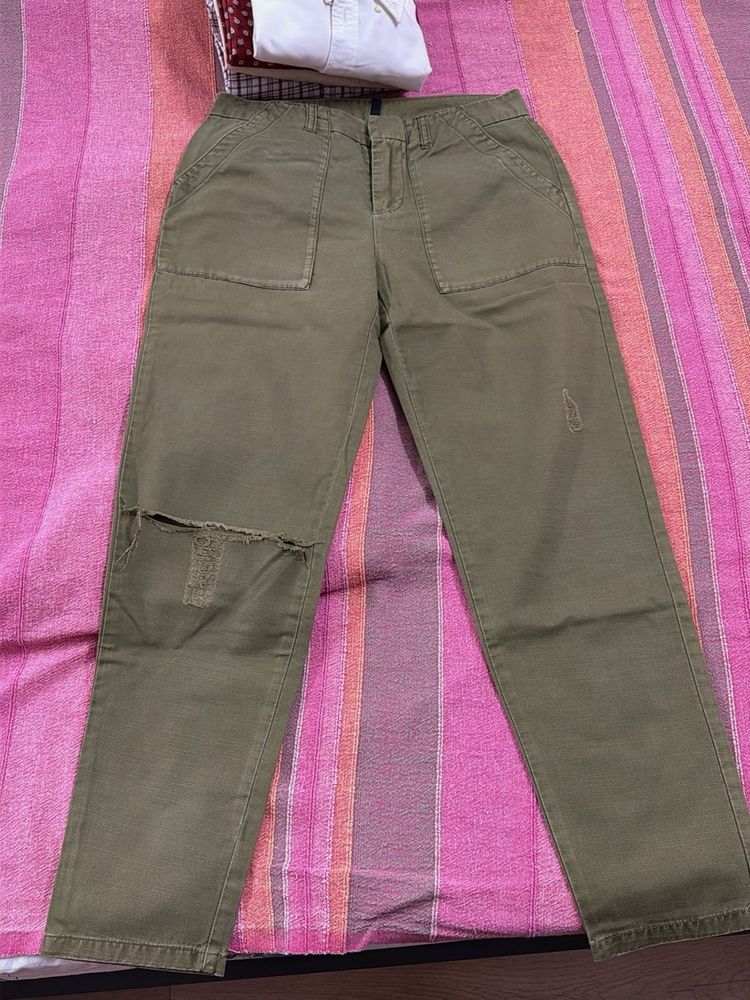 H&amp;M Olive Green Distressed Pants