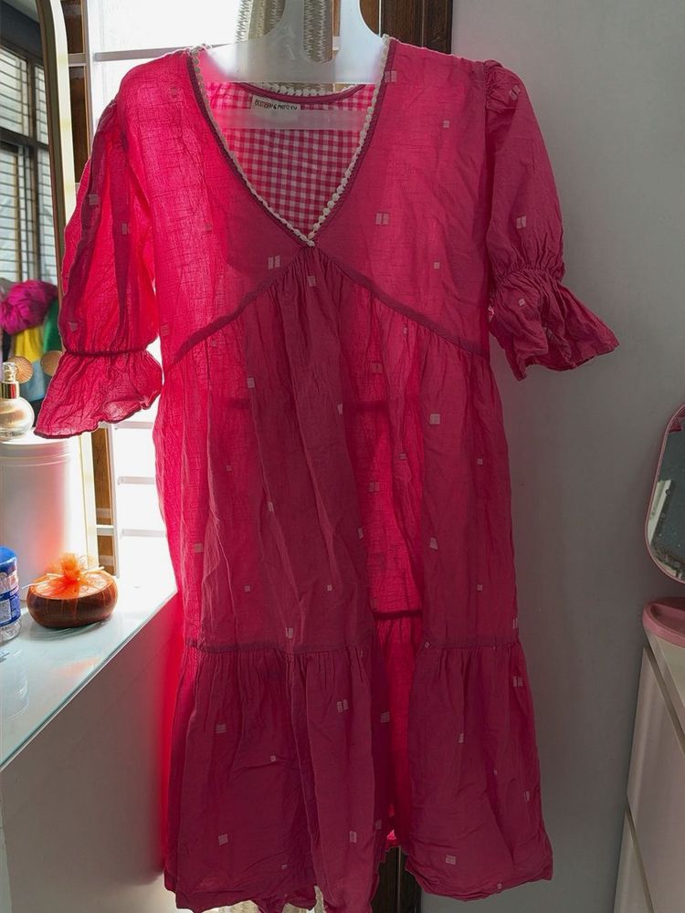 Vibrant Pink Tiered Midi Dress