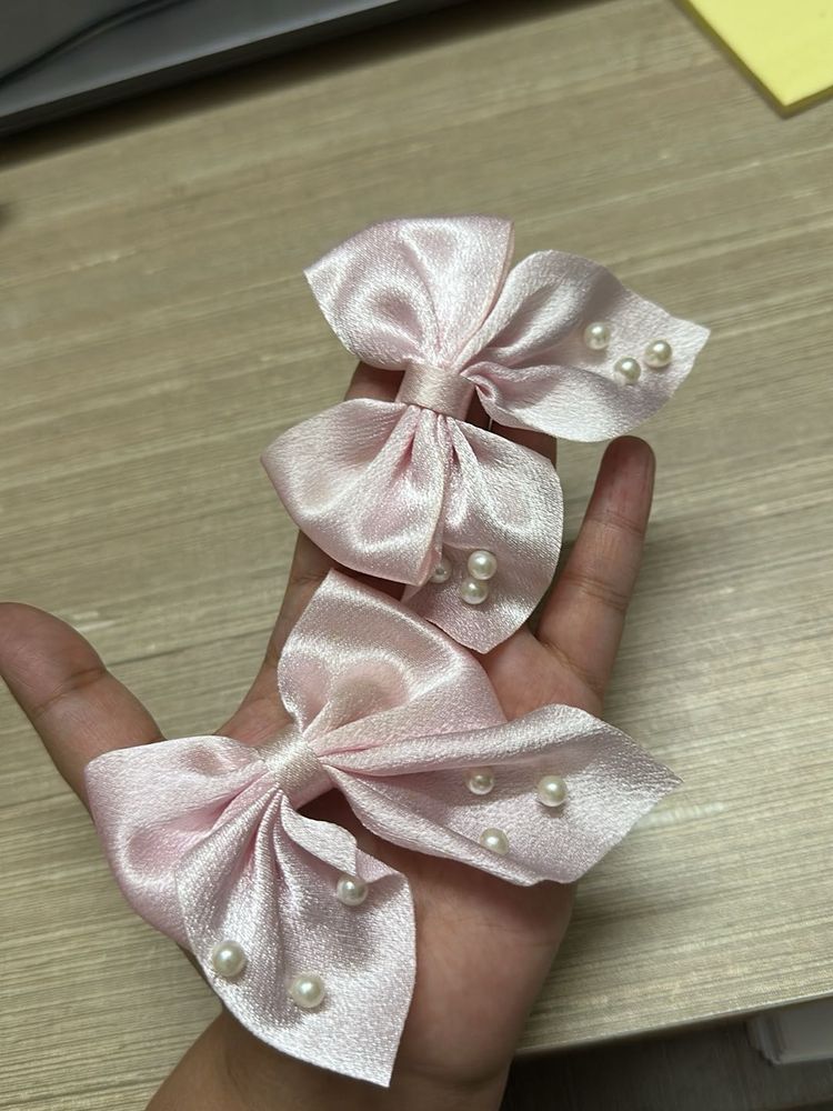 brand new Cute Pink Bow Hair Clips with Pearls