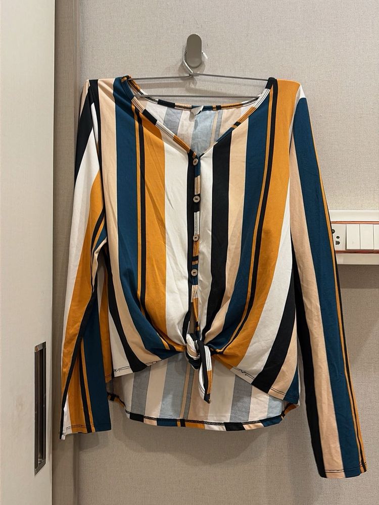 Boho Striped Knot Front Blouse