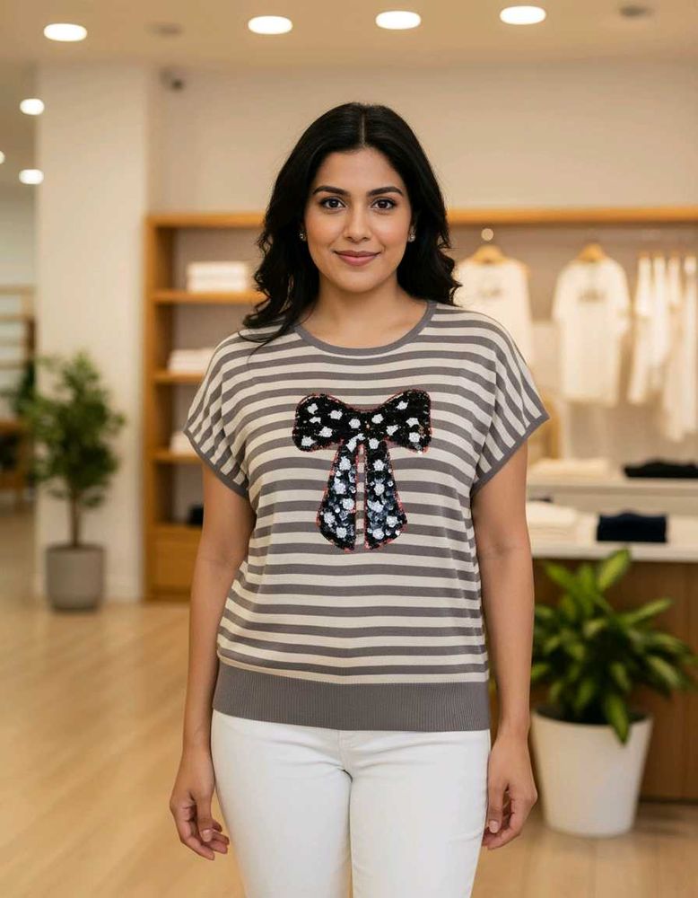 Striped Top with Bow Detail