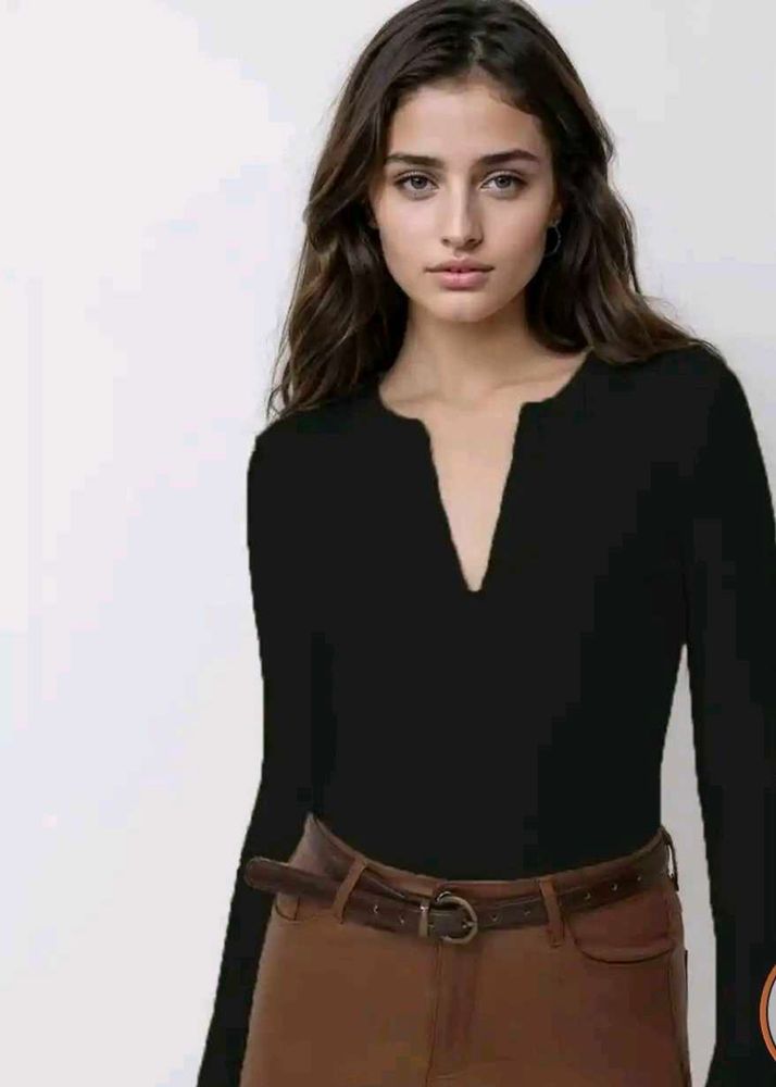 Classic Black V-Neck Long Sleeve Top