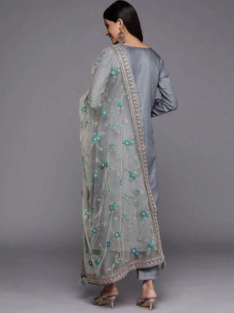 Elegant Grey Kurta Set with Dupatta