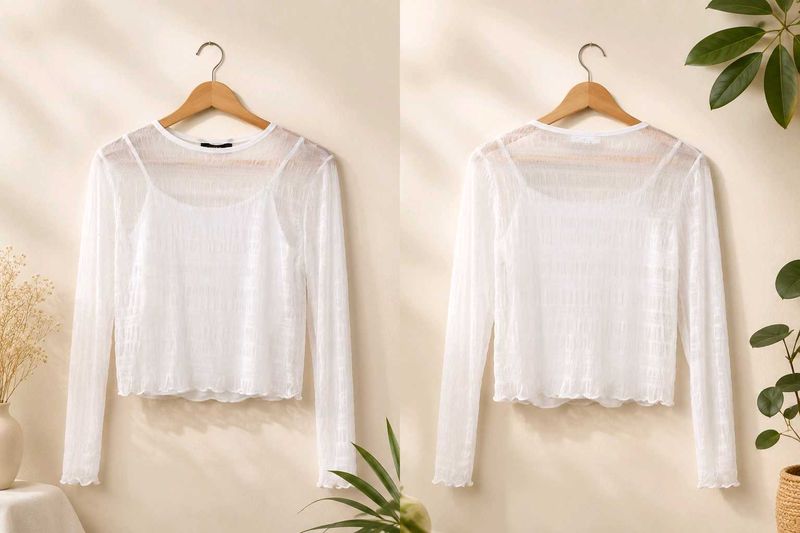 Elegant White Sheer Full Sleeve Crop Top 🤍