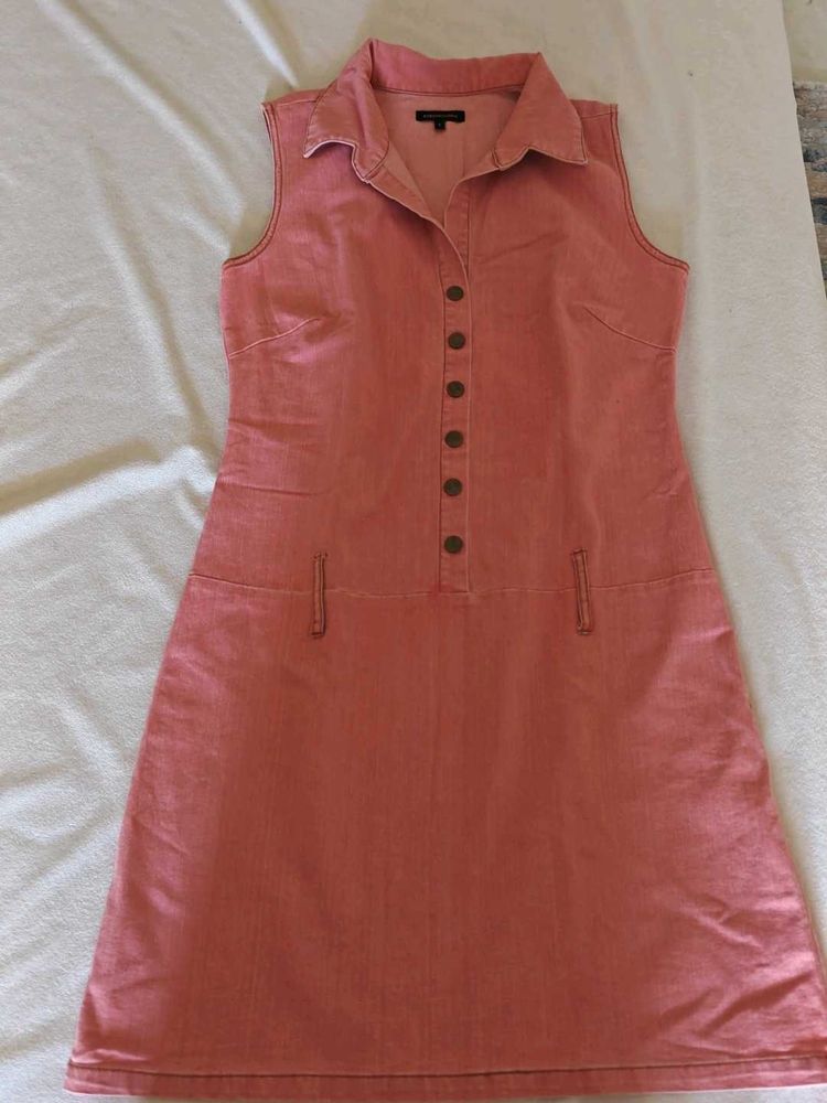 Coral Sleeveless Denim Dress