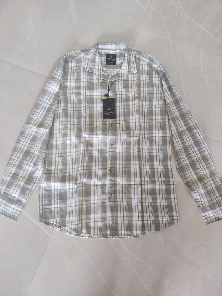 Gaz America Men's Light Olive Green &amp; White Checke