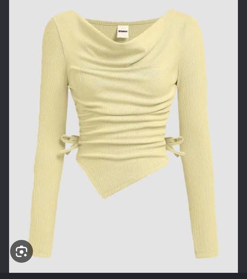 Light Yellow Ruched Long Sleeve Top