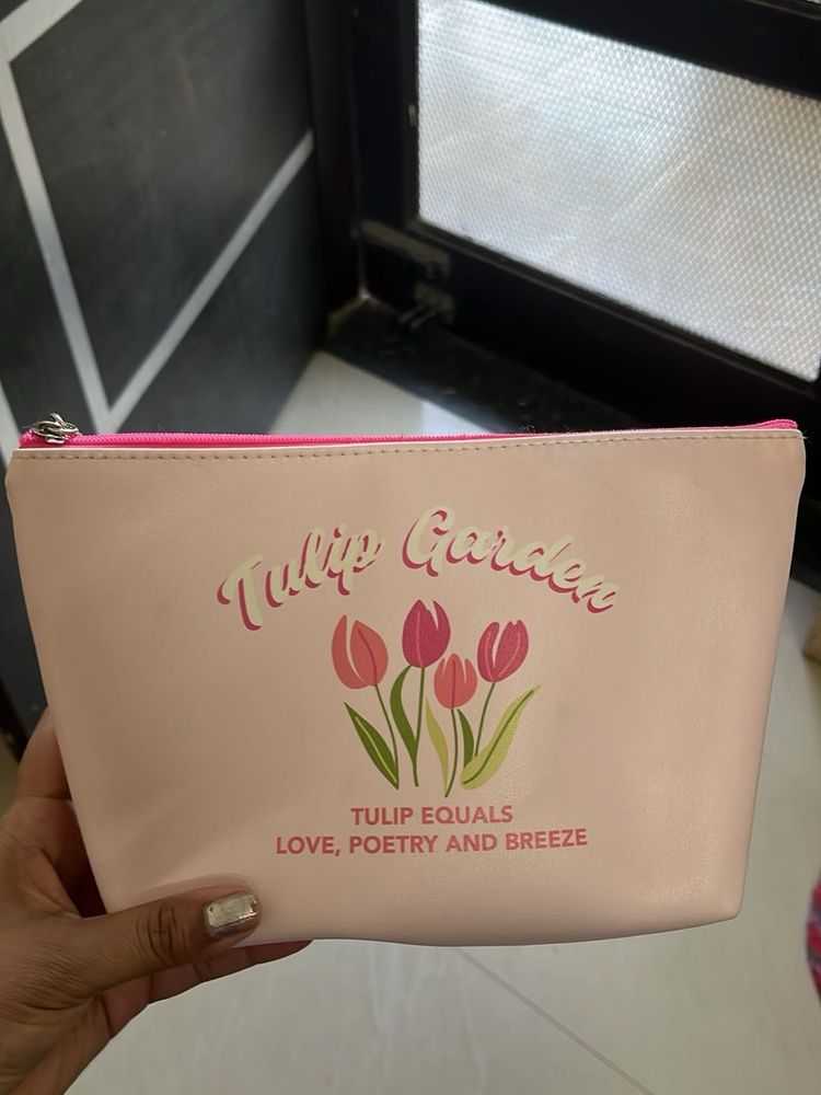 Cute Pink Tulip Garden Pouch