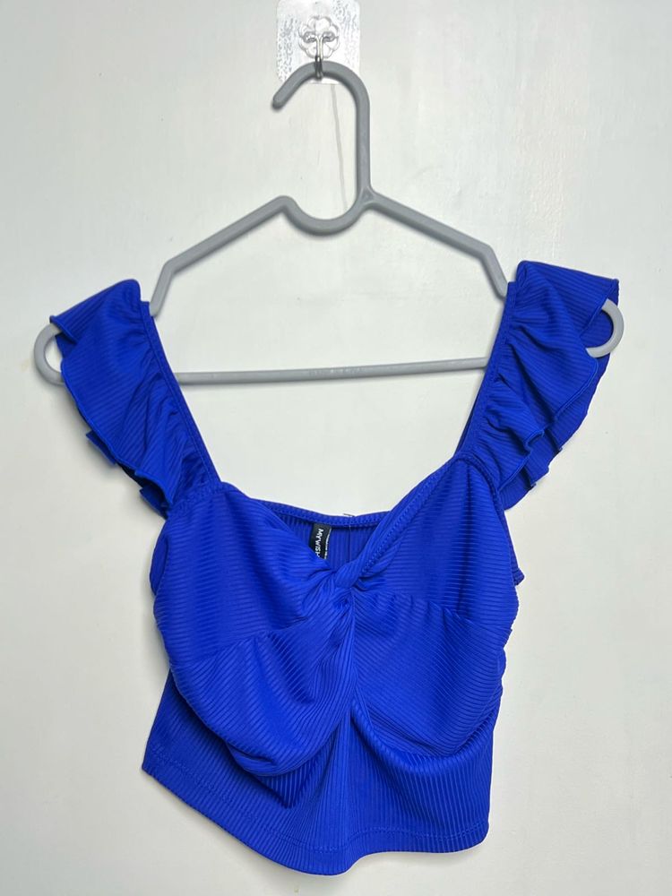 Royal Blue Ruffled Crop Top