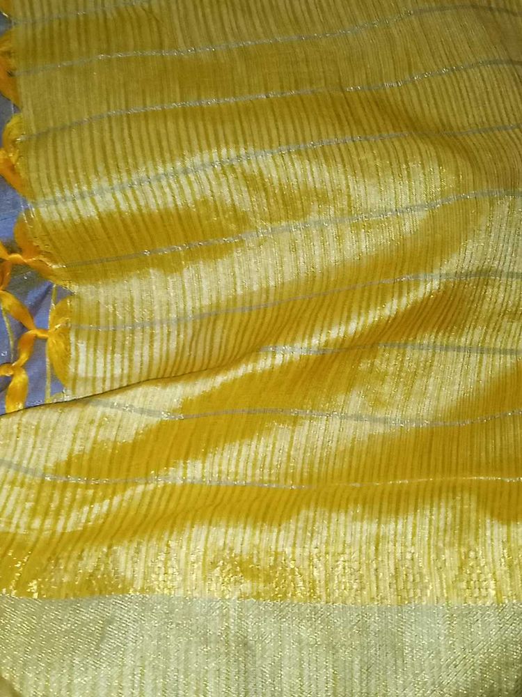 Yellow Dupatta with Silver Stripes