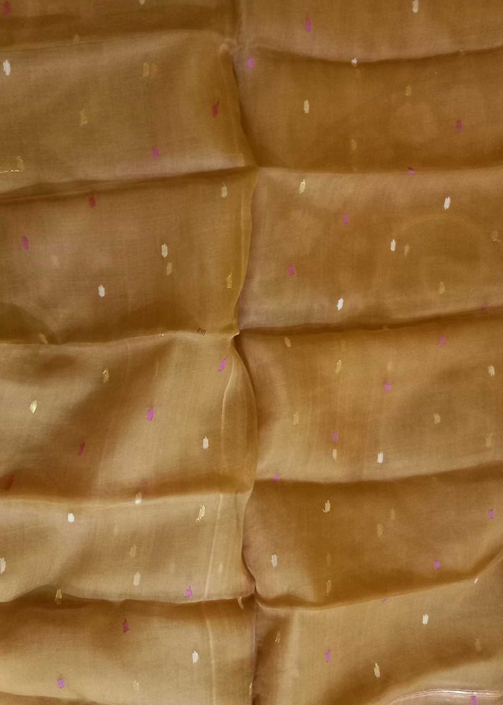 Elegant Brown Saree with Polka Dots