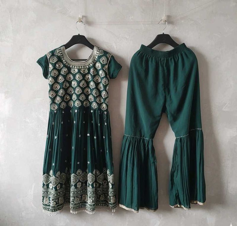 Elegant Green Kurta Set with Sharara Pants