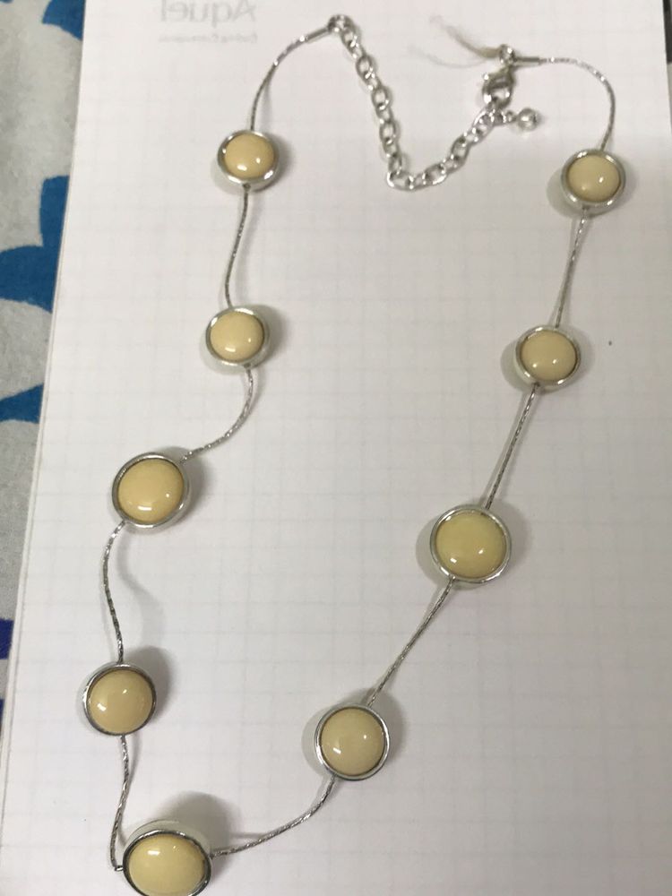 Elegant Cream Stone Silver Necklace
