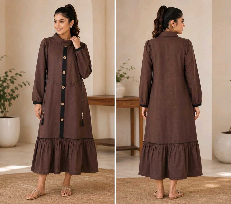 Elegant Brown Button-Up Dress