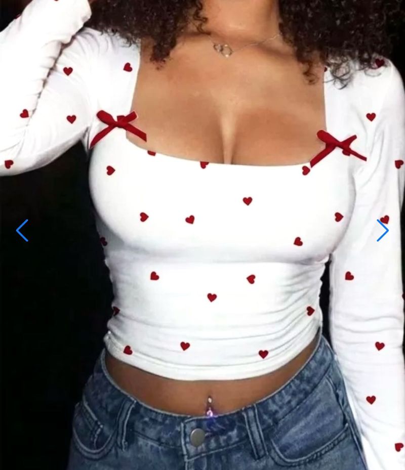Cute Heart Print Long Sleeve Top