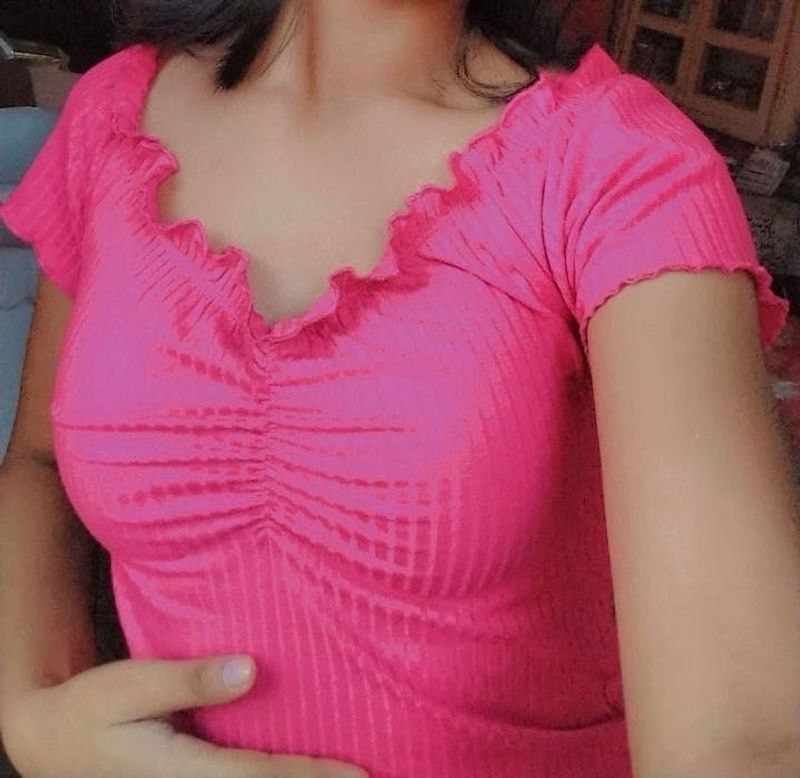 Hot Pink Ruched Off-Shoulder Top