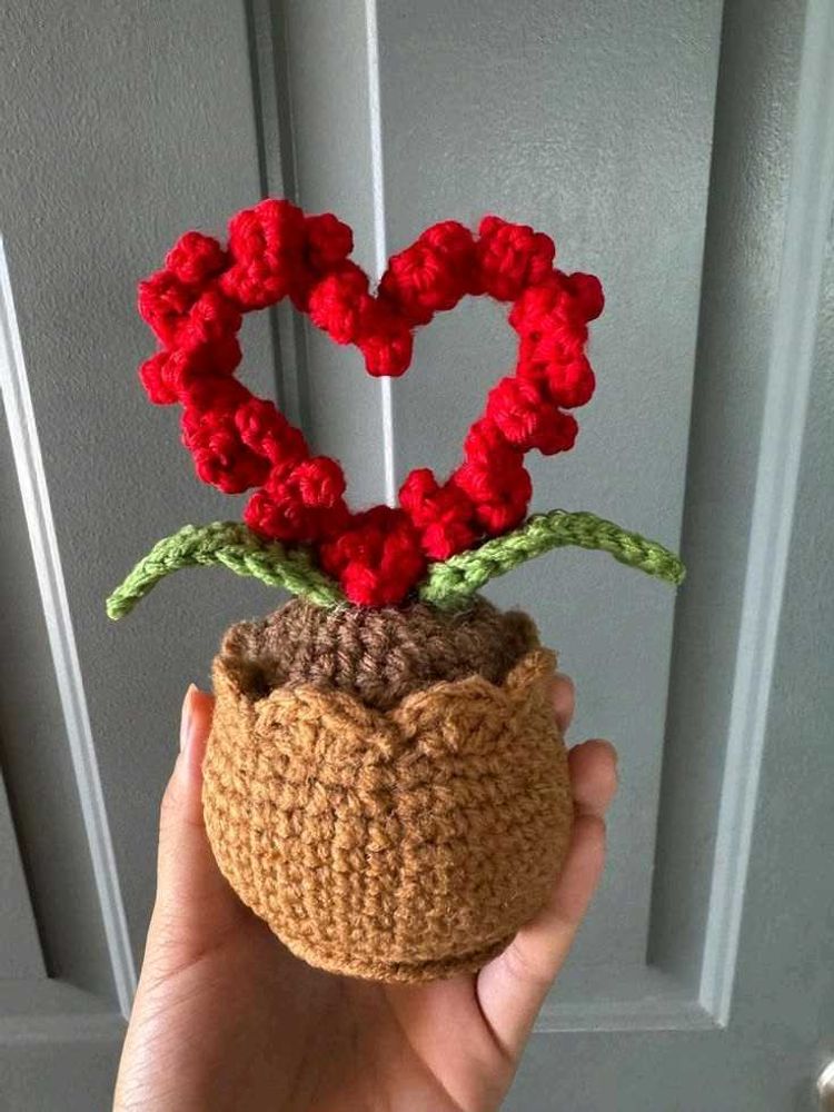 Handmade Crochet Heart Flower Pot