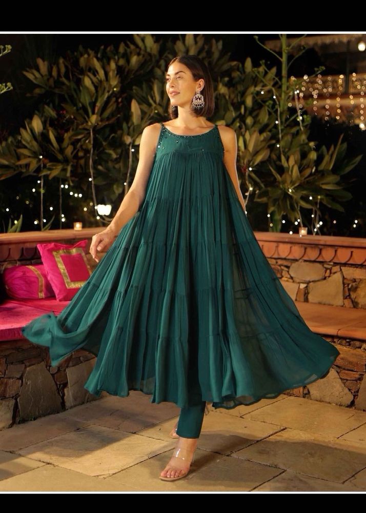 citrine green mirror work kurta set
