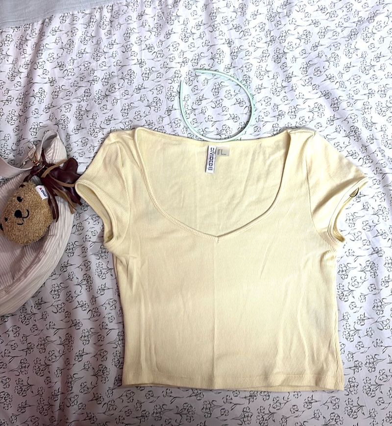 Women's Yellow Ribbed Crop Top