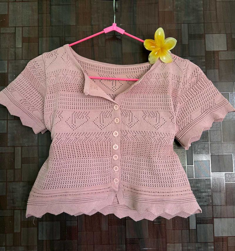 Pink Knitted Cardigan Top