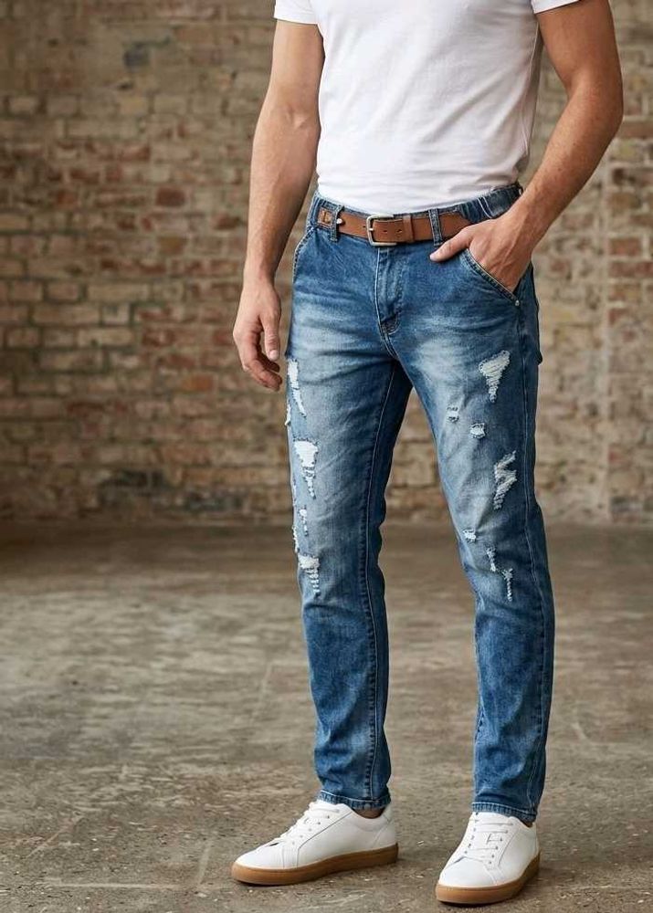Stylish Men's Ripped Blue Denim Jeans