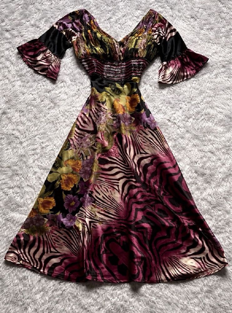 Boho Floral Zebra Print Midi Dress