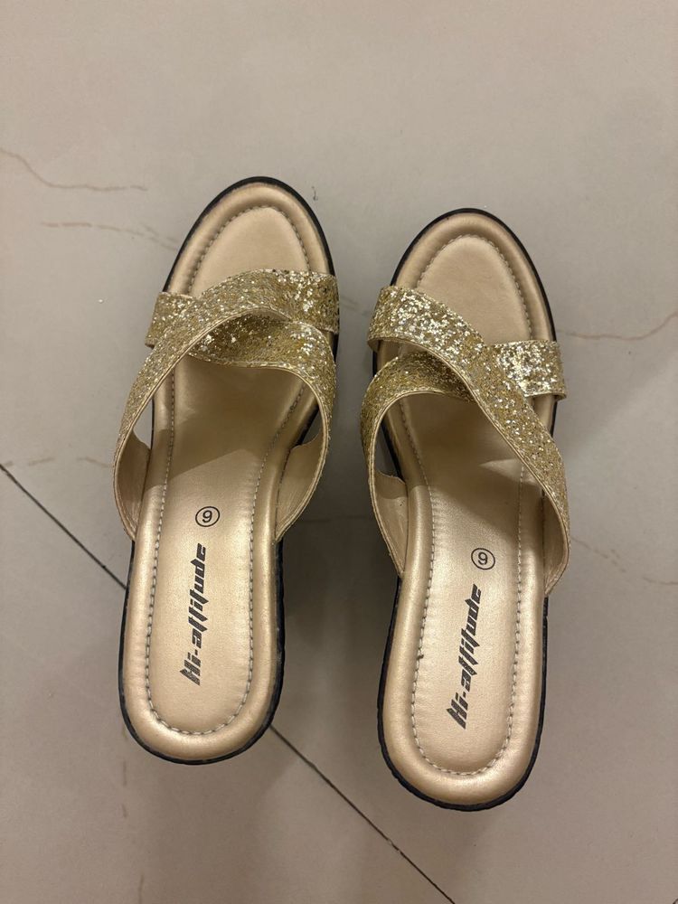 Golden Glitter Wedges For Party And Weddings