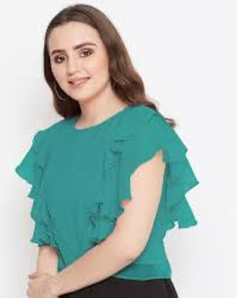 Chic Teal Ruffle Sleeve Top
