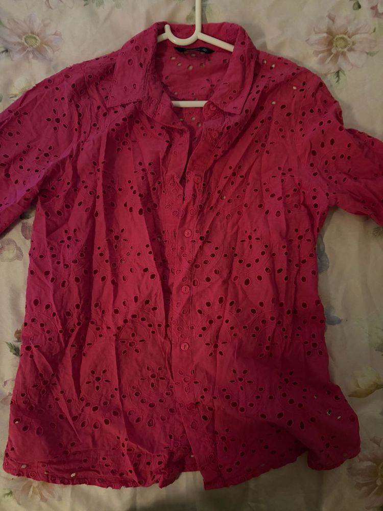 Chic Eyelet Button-Up Blouse