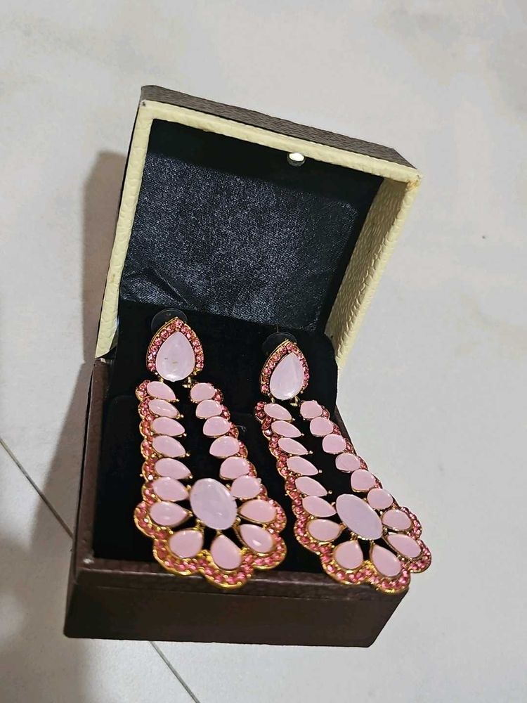 Elegant Pink Stone Drop Earrings