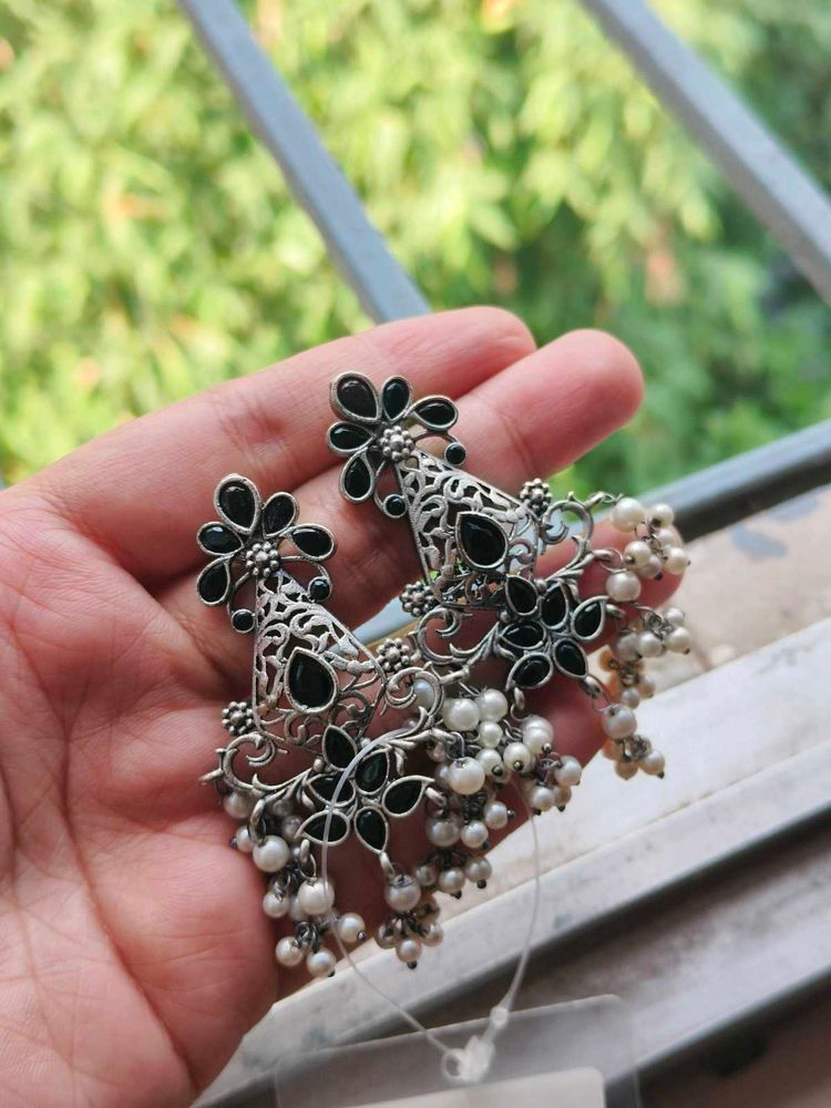 Designer Oxidized Earrings with Pearls