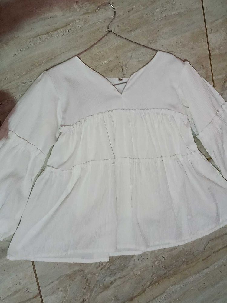Chic White Tiered Bell Sleeve Top korean