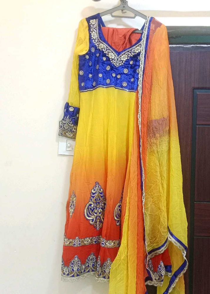 Elegant Yellow &amp; Orange Anarkali
