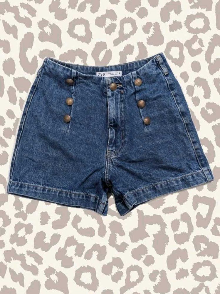 Zara Button Detail Denim Shorts Vintage Fit